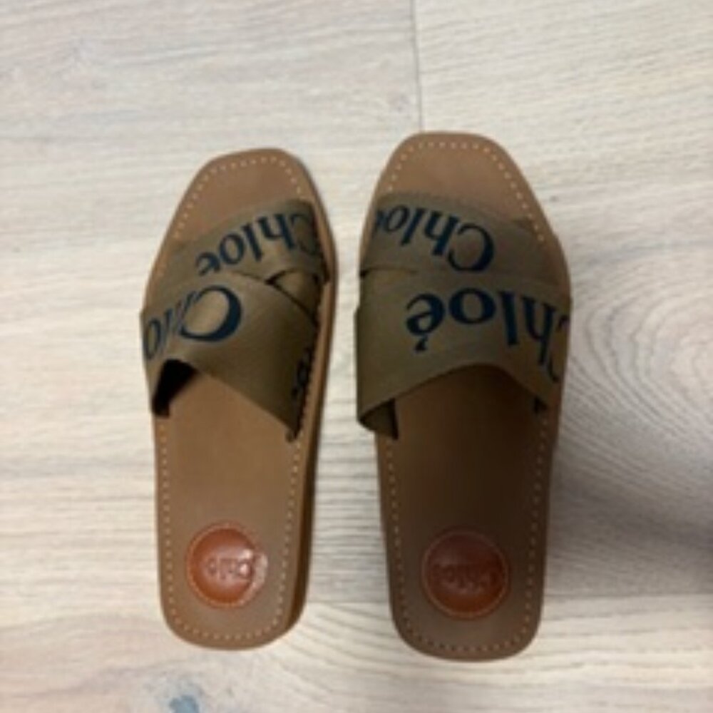 Chloe Brown Logo Strap Slides